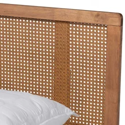 Kirklands Home Ash Walnut Wrap-Around Rattan Platform Queen Bed Brown New