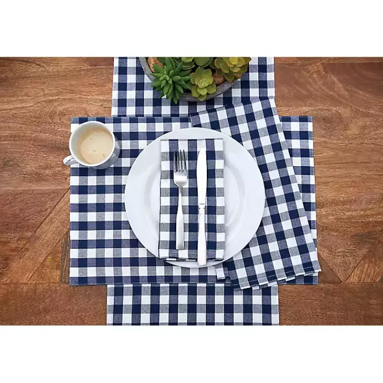 Kirklands Home Ashford Indigo Buffalo Check Napkins, Set of 6 Blue Online