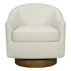 Kirklands Home Ashton Cream Swivel Chair with Wood Base White New
