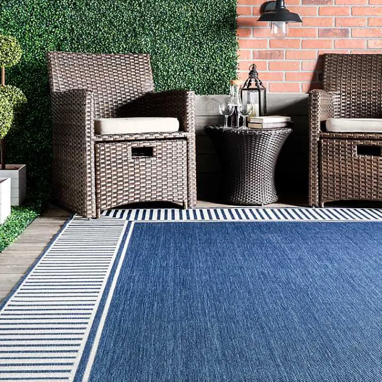 Kirklands Home Asia Blue Stripe Border Outdoor Rug, 5x8 Discount