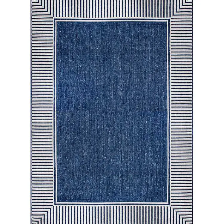 Kirklands Home Asia Blue Stripe Border Outdoor Rug, 8x10 Outlet