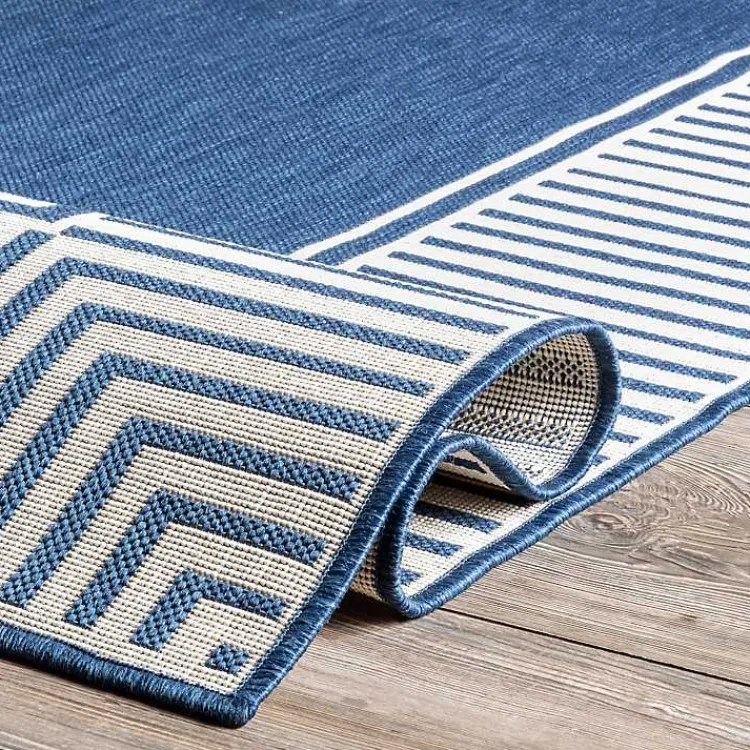 Kirklands Home Asia Blue Stripe Border Outdoor Rug, 8x10 Outlet