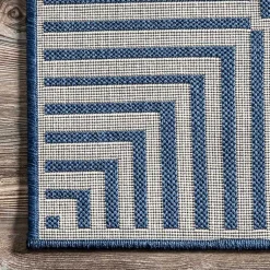 Kirklands Home Asia Blue Stripe Border Outdoor Rug, 8x10 Outlet