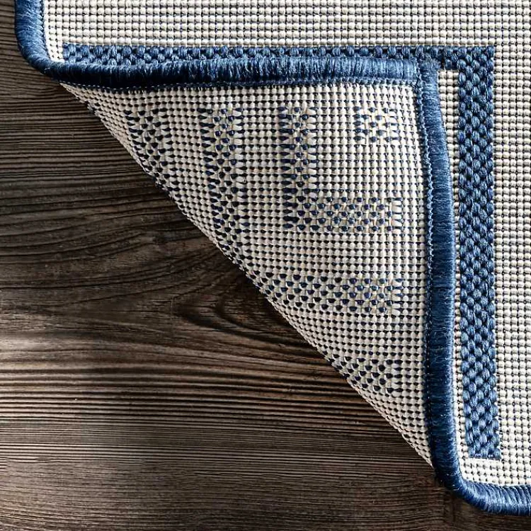 Kirklands Home Asia Blue Stripe Border Outdoor Rug, 8x10 Outlet