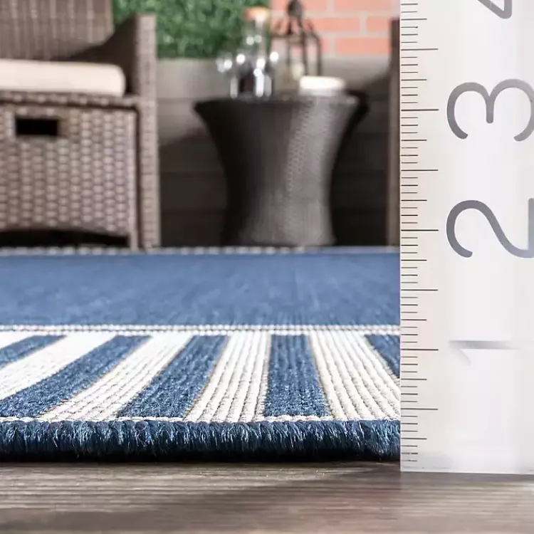 Kirklands Home Asia Blue Stripe Border Outdoor Rug, 8x10 Outlet