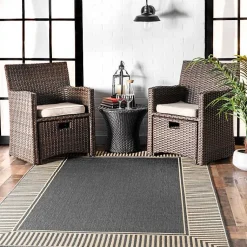 Kirklands Home Asia Gray Stripe Border Outdoor Rug, 5x8 Discount
