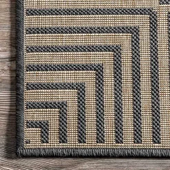 Kirklands Home Asia Gray Stripe Border Outdoor Rug, 5x8 Discount