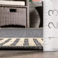Kirklands Home Asia Gray Stripe Border Outdoor Rug, 5x8 Discount