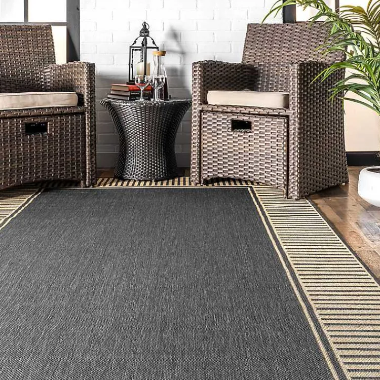 Kirklands Home Asia Gray Stripe Border Outdoor Rug, 8x10 Discount