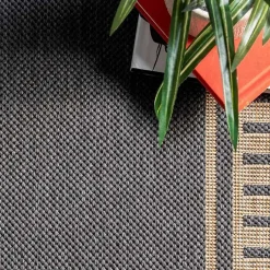 Kirklands Home Asia Gray Stripe Border Outdoor Rug, 8x10 Discount