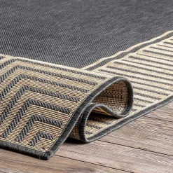 Kirklands Home Asia Gray Stripe Border Outdoor Rug, 8x10 Discount