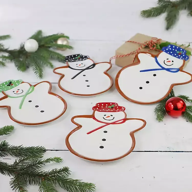 Kirklands Home Assorted Snowman Christmas Plates, Set of 4 Hot