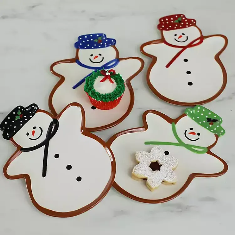 Kirklands Home Assorted Snowman Christmas Plates, Set of 4 Hot