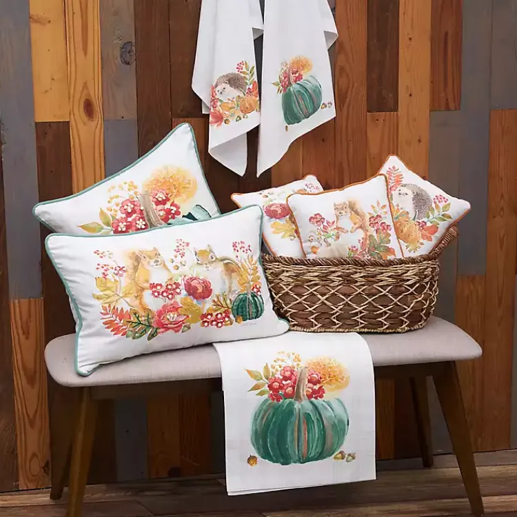 Fall>Kirklands Home Autumn Squirrel and Chipmunk Lumbar Pillow Multi
