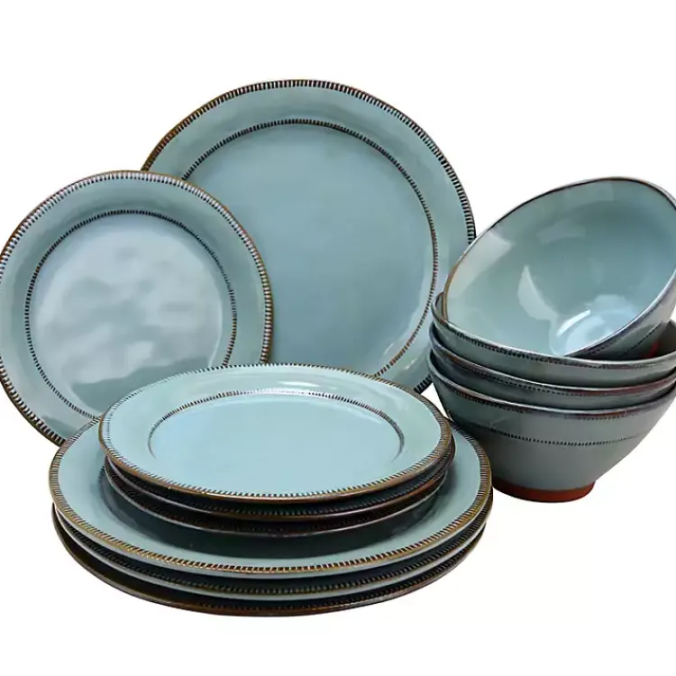 Kirklands Home Azure Glazed Round 12-pc. Dinnerware Set Outlet