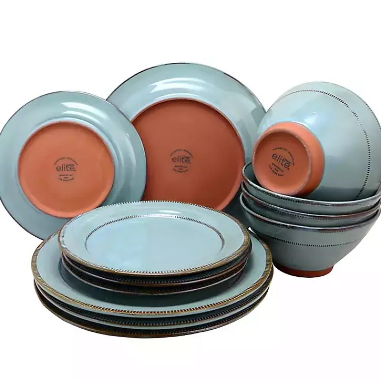 Kirklands Home Azure Glazed Round 12-pc. Dinnerware Set Outlet