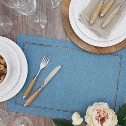 Kirklands Home Azure Laser-Cut Hemstitch Placemats, Set of 4 Blue Clearance