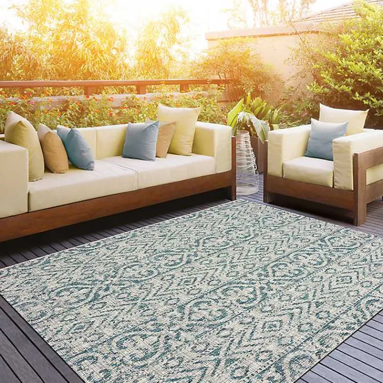 Kirklands Home Azure Terrace Sun Shower Outdoor Area Rug, 7x9 New
