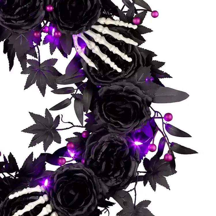 Halloween>Kirklands Home Bad to the Bone Black Roses Wreath