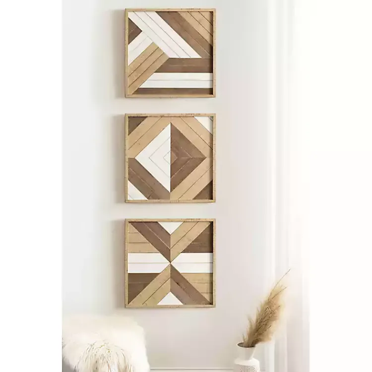 Kirklands Home Ballez Geometric Wood Wall Plaques, Set of 3 Discount