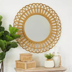 Kirklands Home Bamboo Round Overlay Floral Frame Wall Mirror Discount