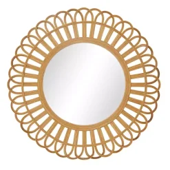 Kirklands Home Bamboo Round Overlay Floral Frame Wall Mirror Discount