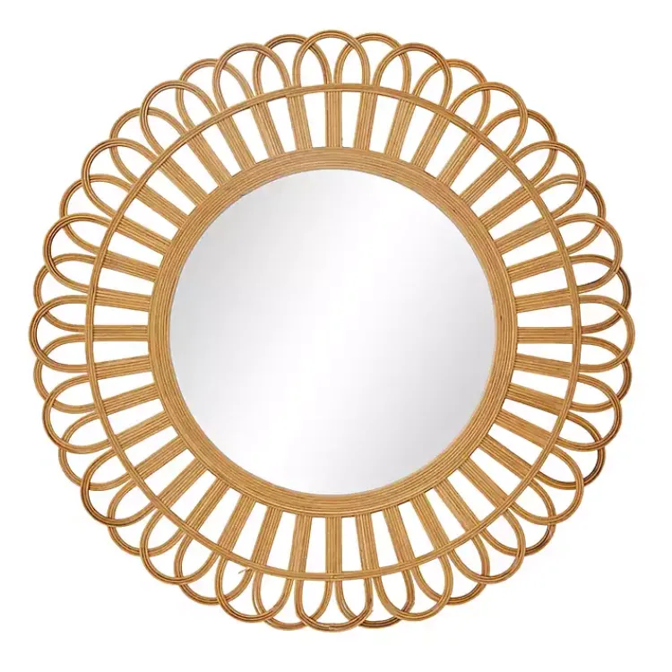 Kirklands Home Bamboo Round Overlay Floral Frame Wall Mirror Discount