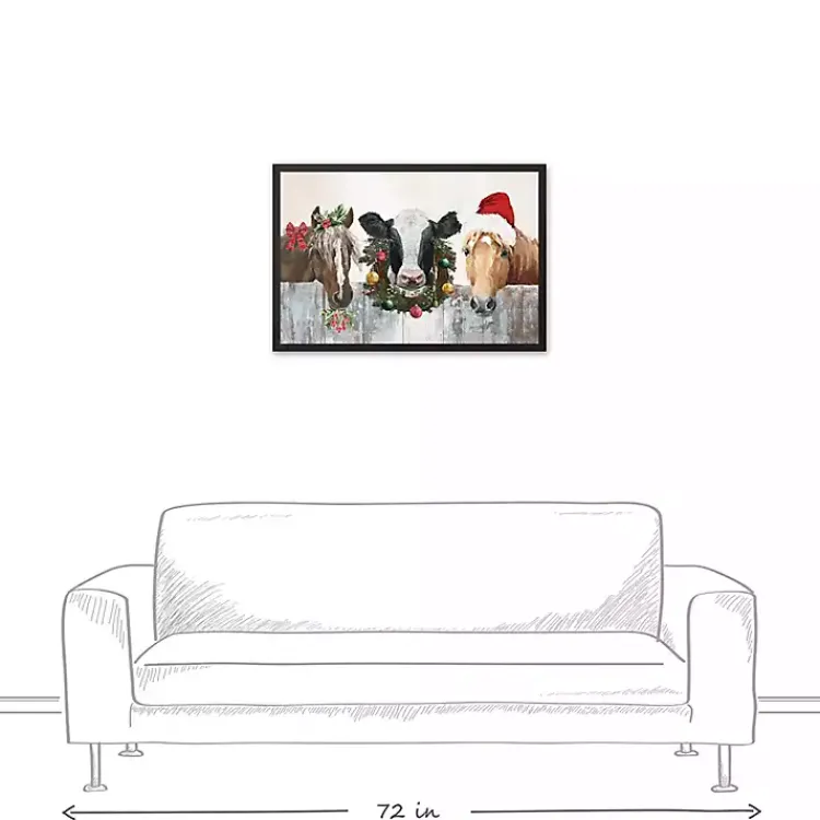 Christmas Art & Wall Decor>Kirklands Home Barn Animals Black Framed Canvas Art Print