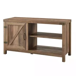 Kirklands Home Barn Door Rustic Oak TV Stand with Open Shelves Brown
