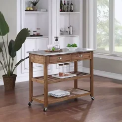 Kirklands Home Barnwood Sonoma Stainless Steel Top Kitchen Cart Brown Outlet