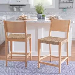 Kirklands Home Basketweave Seat Counter Stools, Set of 2 Tan