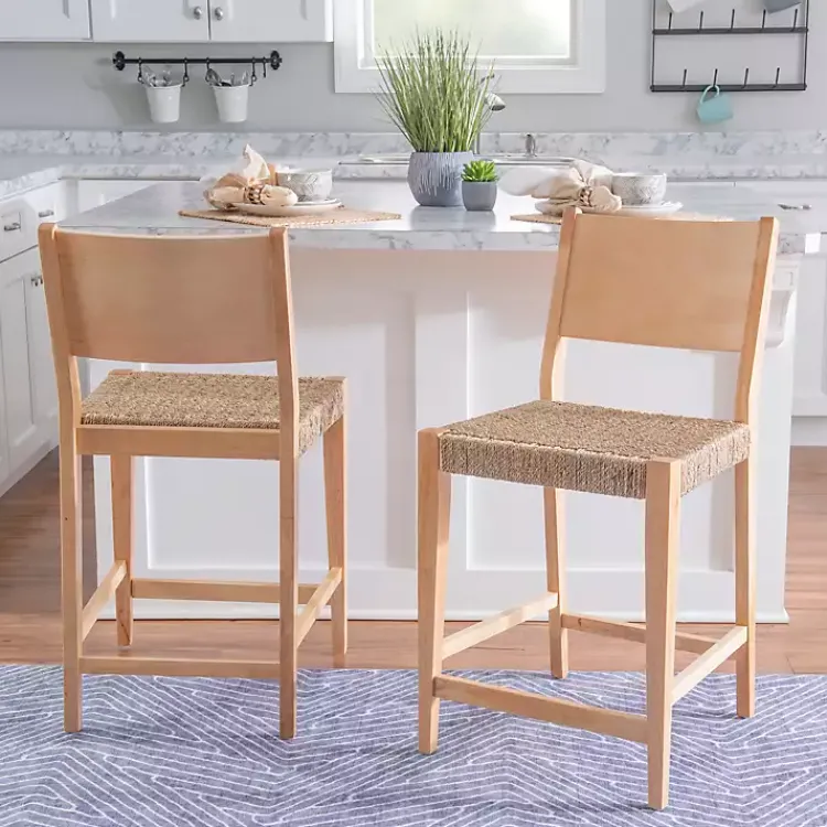 Kirklands Home Basketweave Seat Counter Stools, Set of 2 Tan