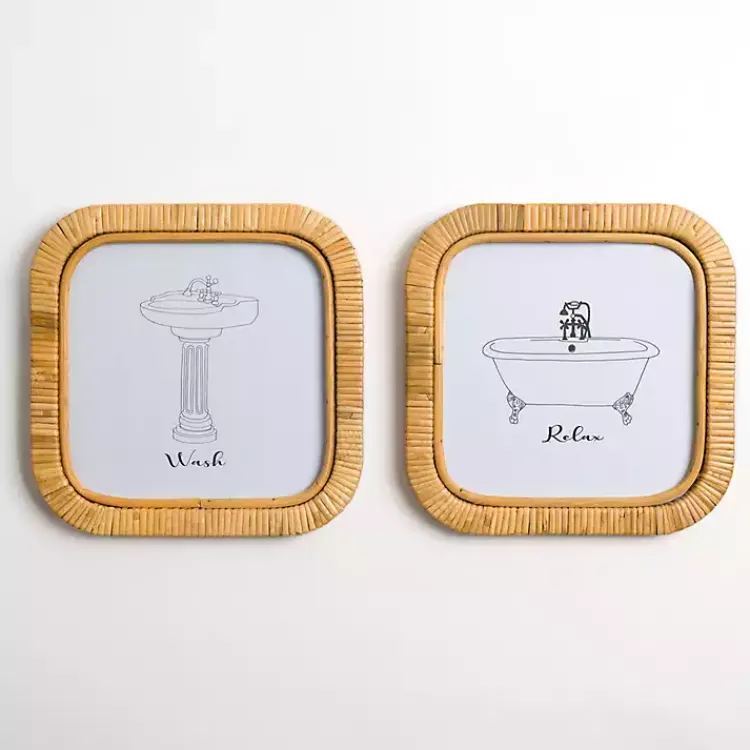 Kirklands Home Bath Rattan Wrapped Wall Plaques, Set of 2 Outlet