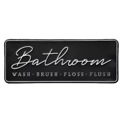 Kirklands Home Bathroom Wash Brush Floss Flush Wall Plaque Black Discount