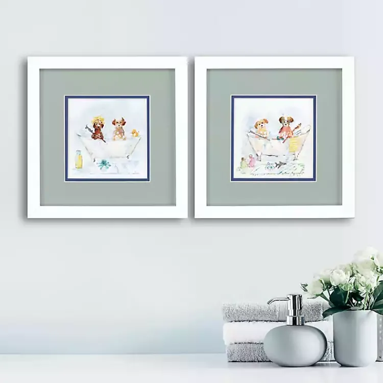 Kirklands Home Bathtub Pups Framed Art Prints, Set of 2