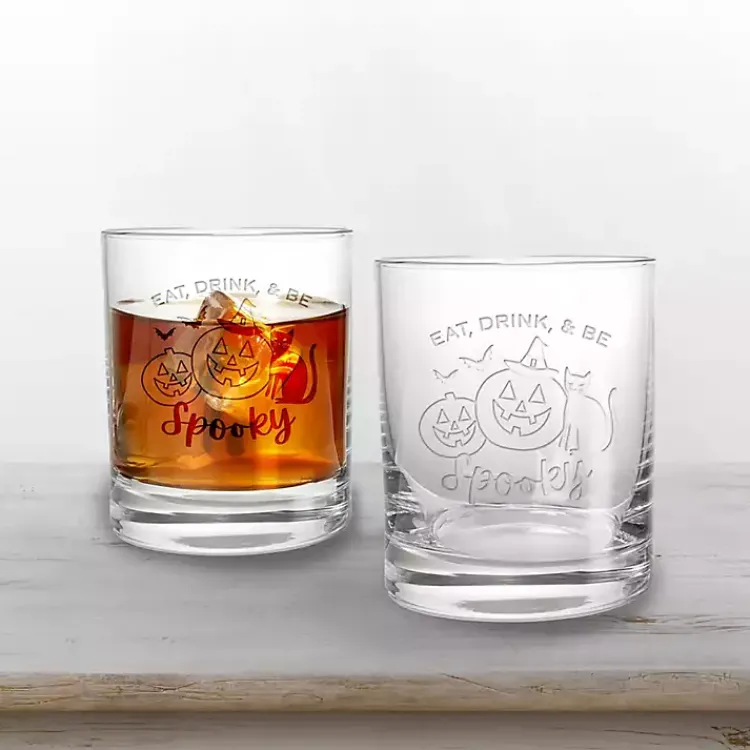 Kirklands Home Be Spooky Halloween Whiskey Glasses, Set of 2 Clear Online