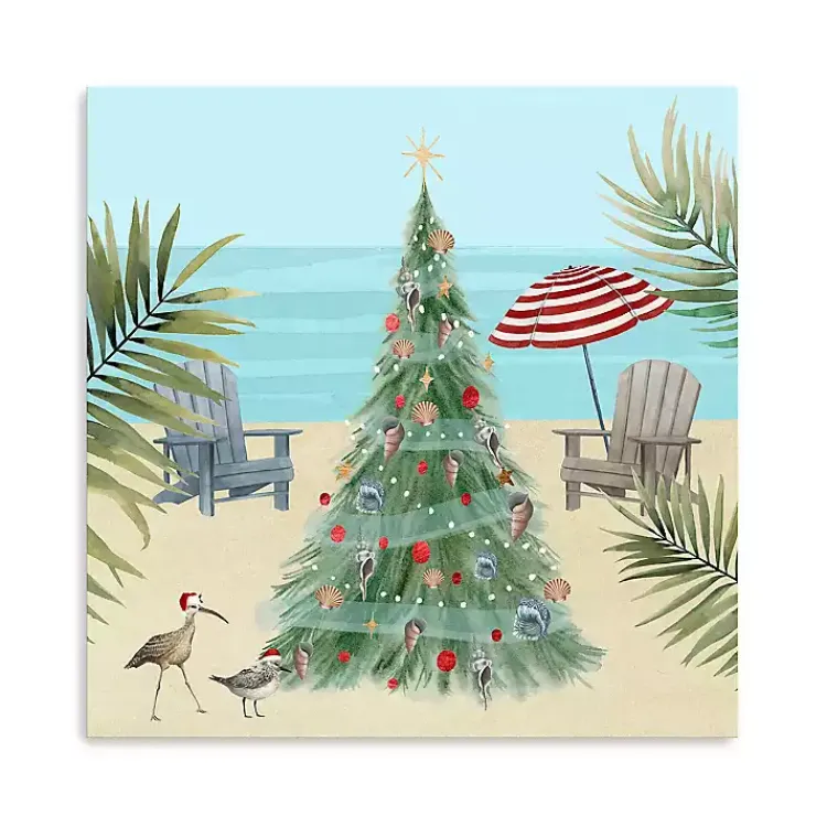Christmas Art & Wall Decor>Kirklands Home Beach Christmas Tree Canvas Art Print, 20x20 in.