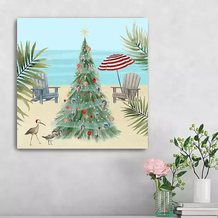 Christmas Art & Wall Decor>Kirklands Home Beach Christmas Tree Canvas Art Print, 20x20 in.