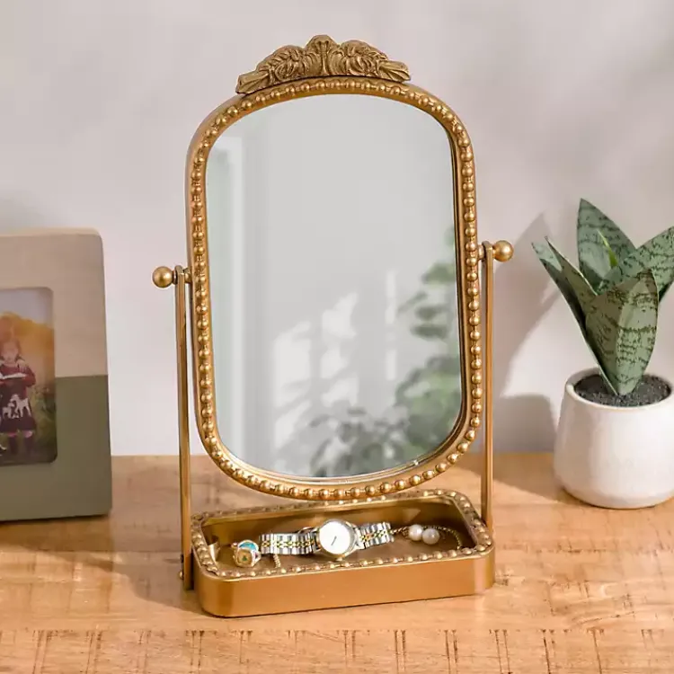 Kirklands Home Beaded Bordeaux Tray Base Tabletop Mirror Clearance