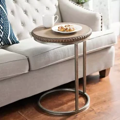 Kirklands Home Beaded Round Wood C-Table Brown Clearance