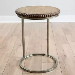 Kirklands Home Beaded Round Wood C-Table Brown Clearance