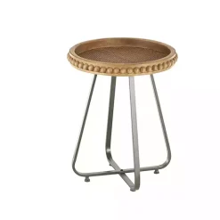 Kirklands Home Beaded Wood Rattan Round Accent Table Brown New