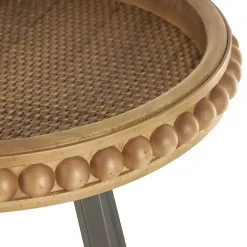 Kirklands Home Beaded Wood Rattan Round Accent Table Brown New