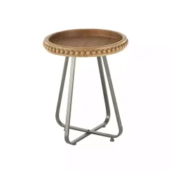 Kirklands Home Beaded Wood Rattan Round Accent Table Brown New
