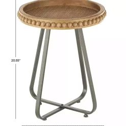 Kirklands Home Beaded Wood Rattan Round Accent Table Brown New