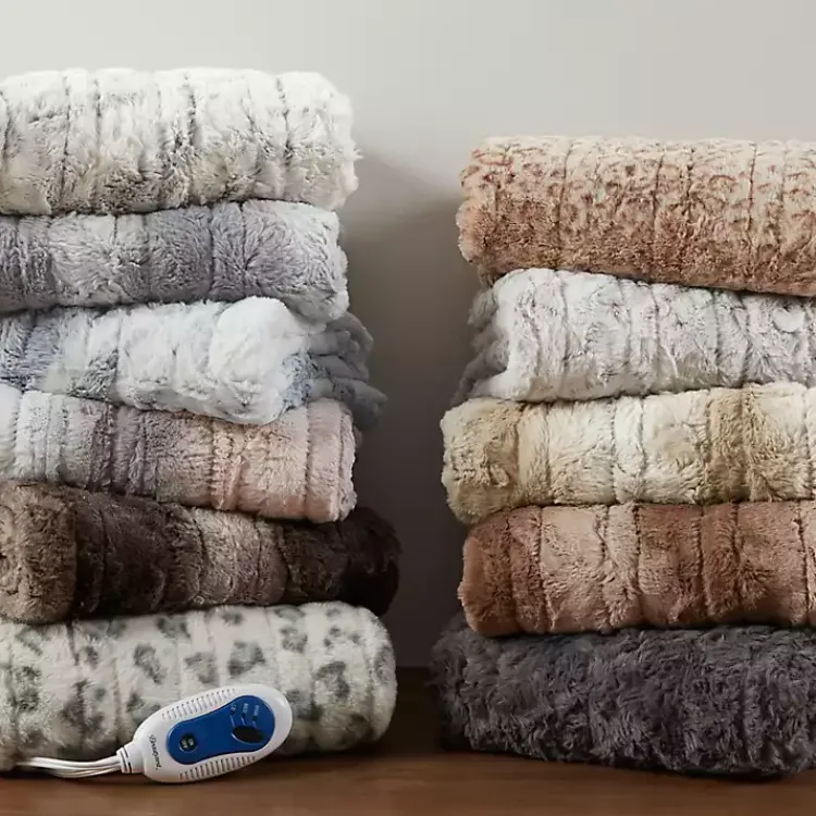 Blankets & Throws>Kirklands Home Beautyrest Faux Fur Oversized Heated Throw Brown