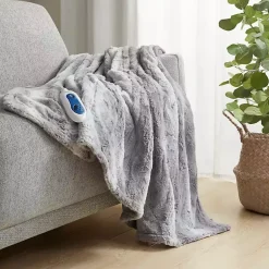 Blankets & Throws>Kirklands Home Beautyrest Faux Fur Oversized Heated Throw Gray