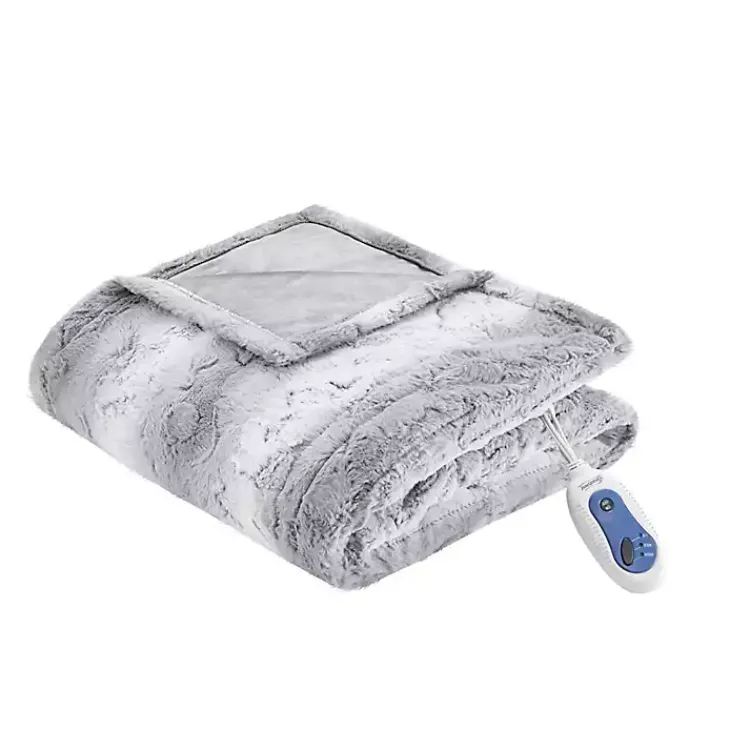 Blankets & Throws>Kirklands Home Beautyrest Faux Fur Oversized Heated Throw Gray