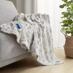 Blankets & Throws>Kirklands Home Beautyrest Marble Faux Fur Oversized Heated Throw White