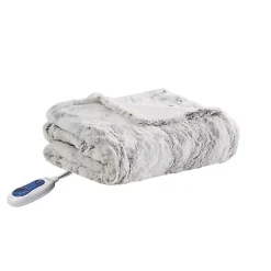 Blankets & Throws>Kirklands Home Beautyrest Marble Faux Fur Oversized Heated Throw White